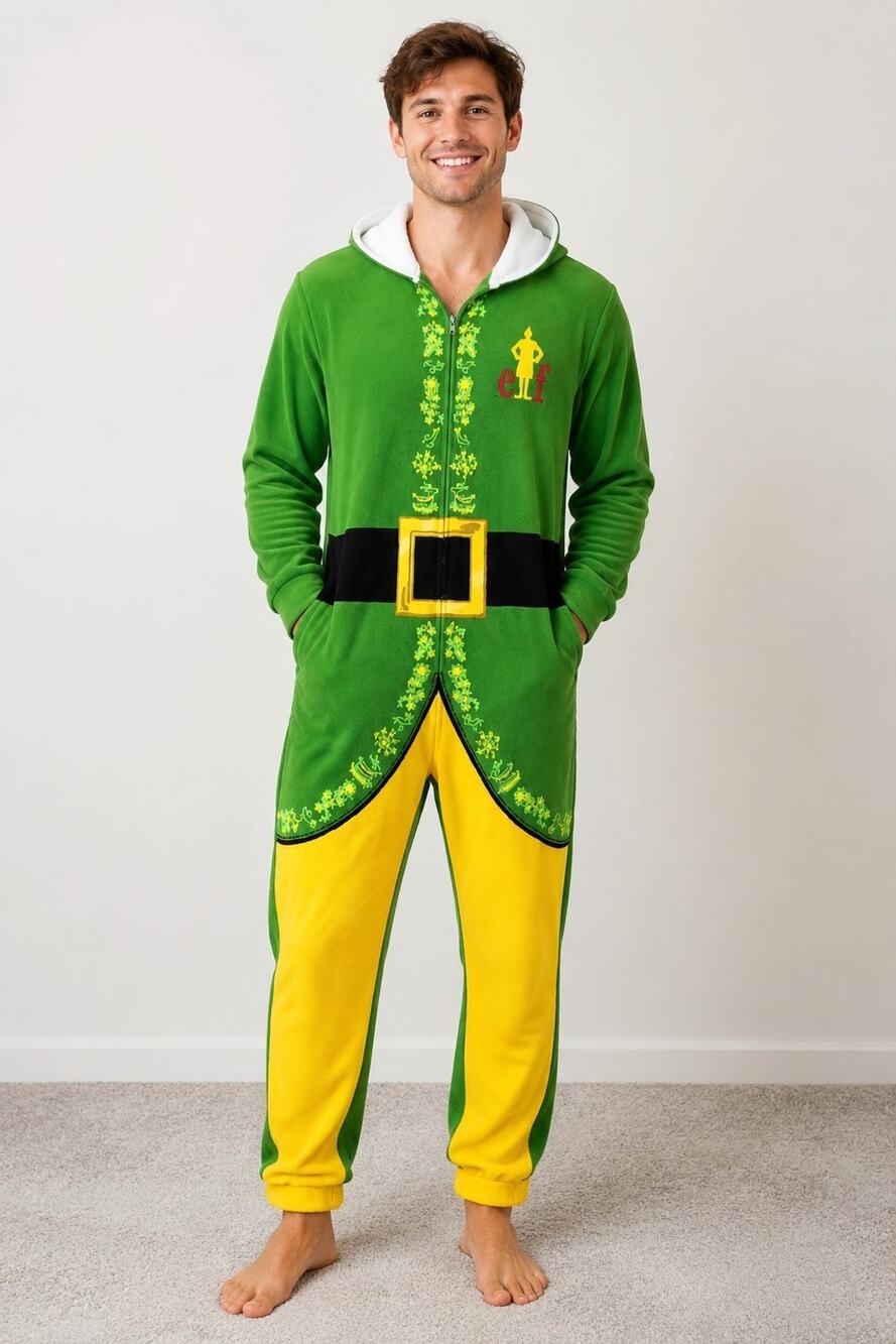 Buddy the Elf One Pc Costume Mens Small Christmas Elf Cosplay Holiday Loung Wear